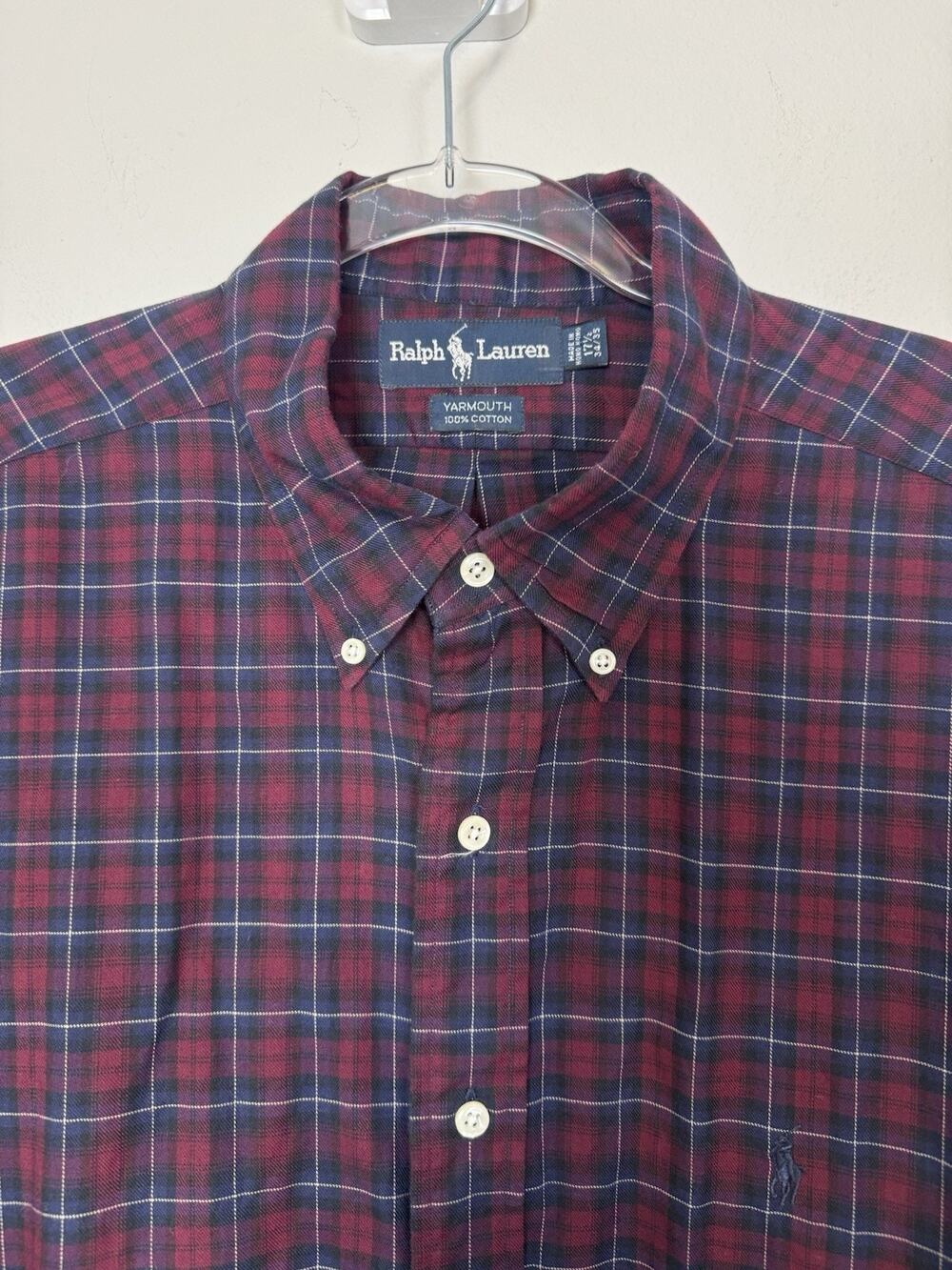 Ralph Lauren Yarmouth Shirt Mens 17.5-35 Long Sleeve Button Down Red Blue